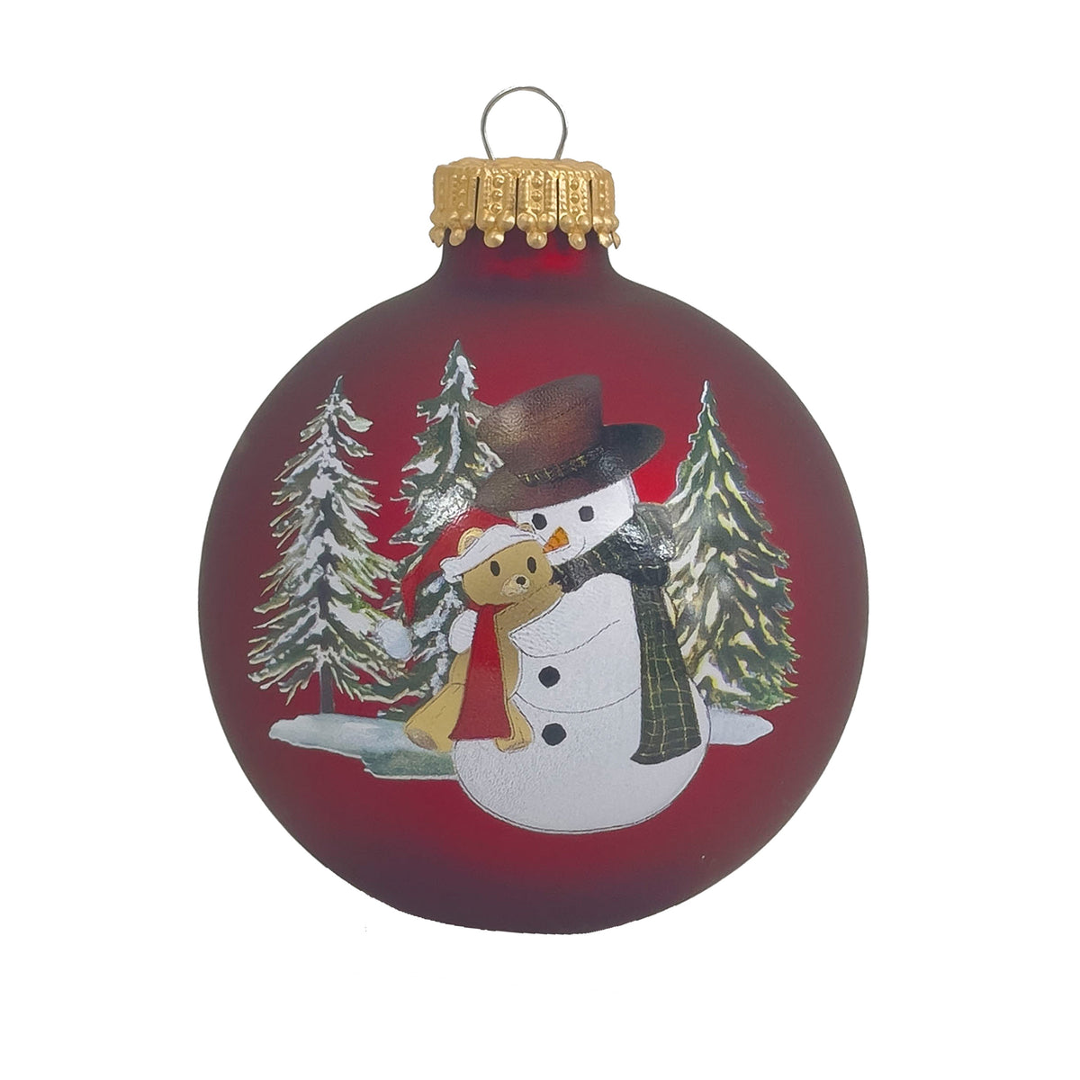 Glass Christmas Tree Ornaments - 67mm/2.63" [4 Pieces] Decorated Balls from Christmas by Krebs Seamless Hanging Holiday Decor (Port Velvet with Snowman & Bear)
