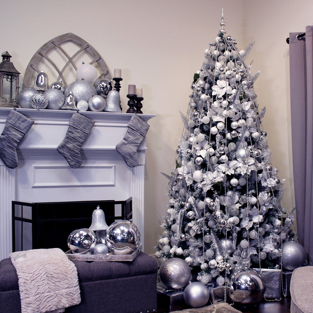 Christmas By Krebs 12" (300mm) Silver Glitter [1 Piece] Solid Commercial Grade Indoor and Outdoor Shatterproof Plastic, Water Resistant Ball Ornament Decorations