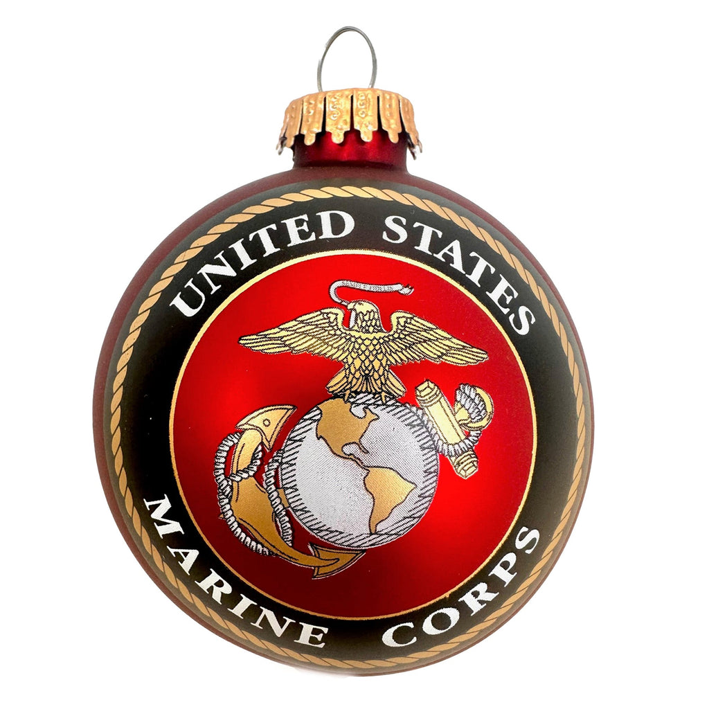Christmas Tree Ornaments Made in the USA - 80mm / 3.25" Decorated Collectible Glass Balls from Christmas by Krebs - Handmade Hanging Holiday Decoration for Trees (USM Logo and Hymn)