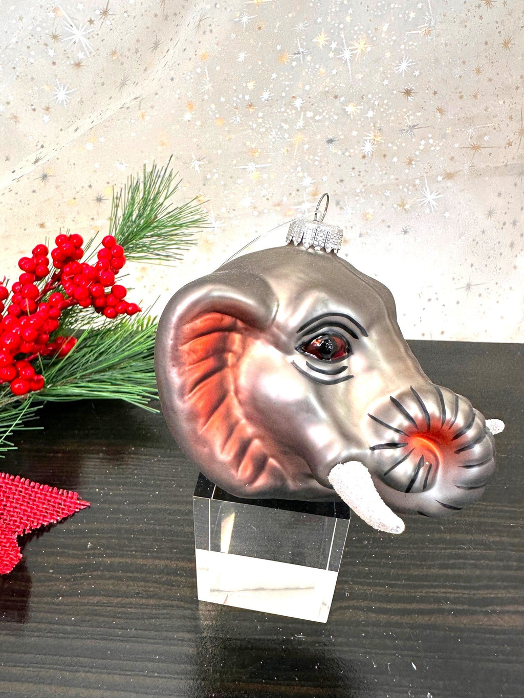 Christmas By Krebs Blown Glass  Collectible Tree Ornaments  (3 1/2" Elephant Head)