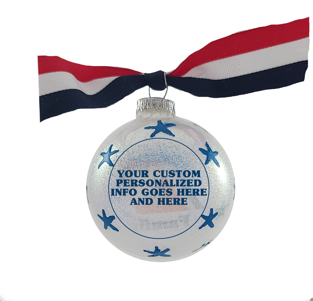 Christmas Tree Ornaments Made in the USA - 80mm / 3.25" Decorated Collectible Glass Balls from Christmas by Krebs - Handmade Hanging Holiday Decoration for Trees (HUGS Proud Coast Guard Family)