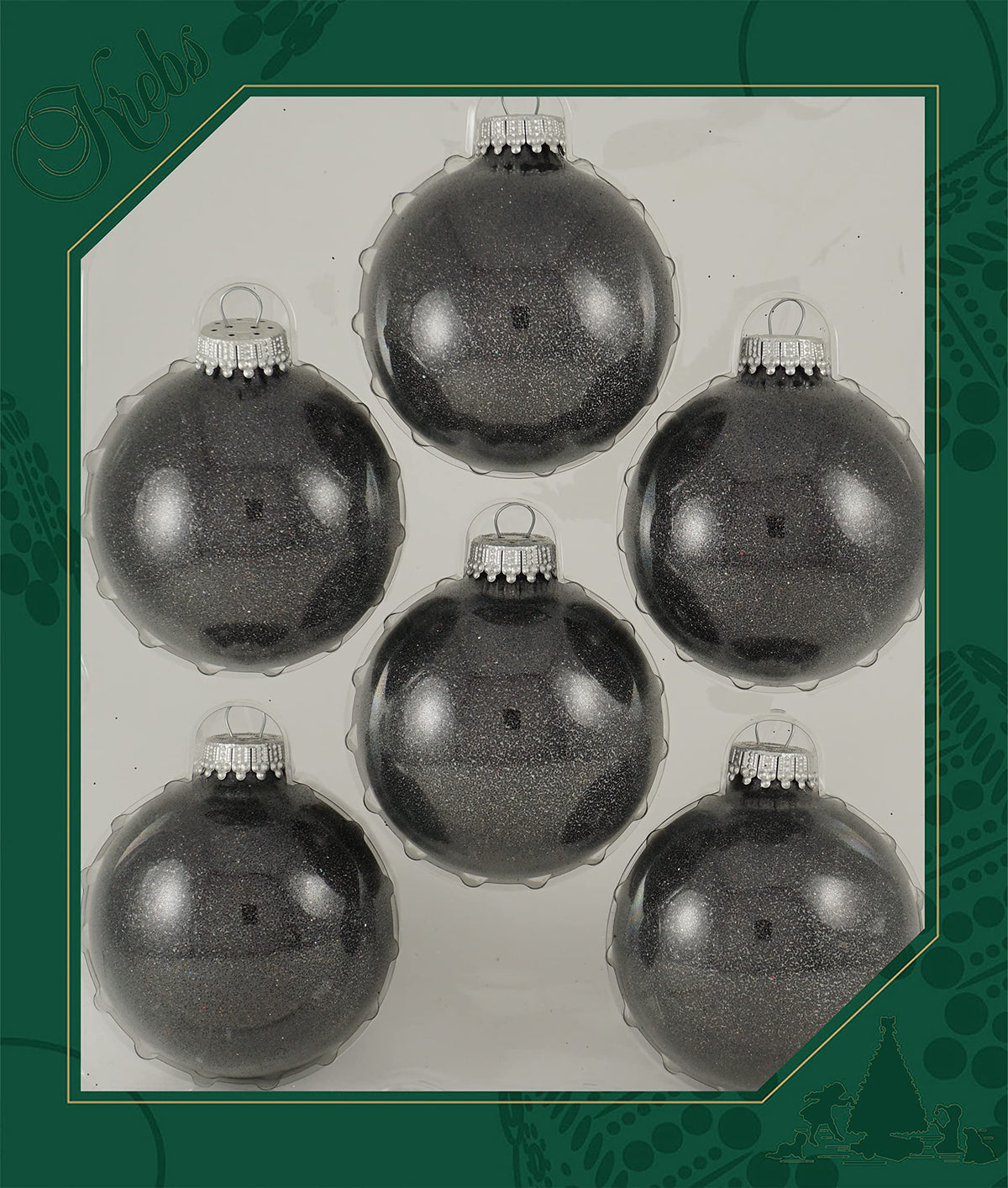 Glass Christmas Tree Ornaments - 67mm / 2.63" [6 Pieces] Designer Balls from Christmas By Krebs Seamless Hanging Holiday Decor (Black Sparkle)