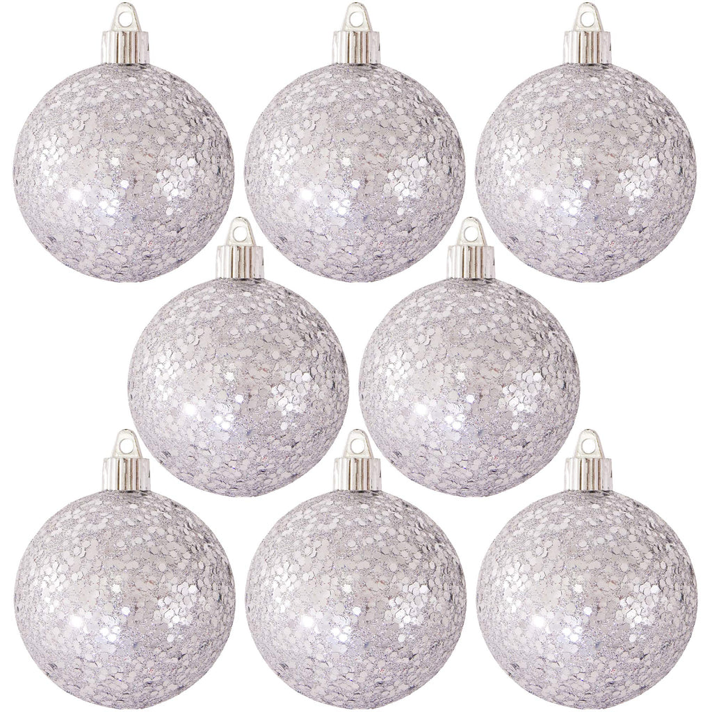 Christmas By Krebs Ornament, Commercial Grade Indoor and Outdoor Shatterproof Plastic, Water Resistant Ball Ornament Decorations (Silver Glitz, 3 1/4 inch (80mm))