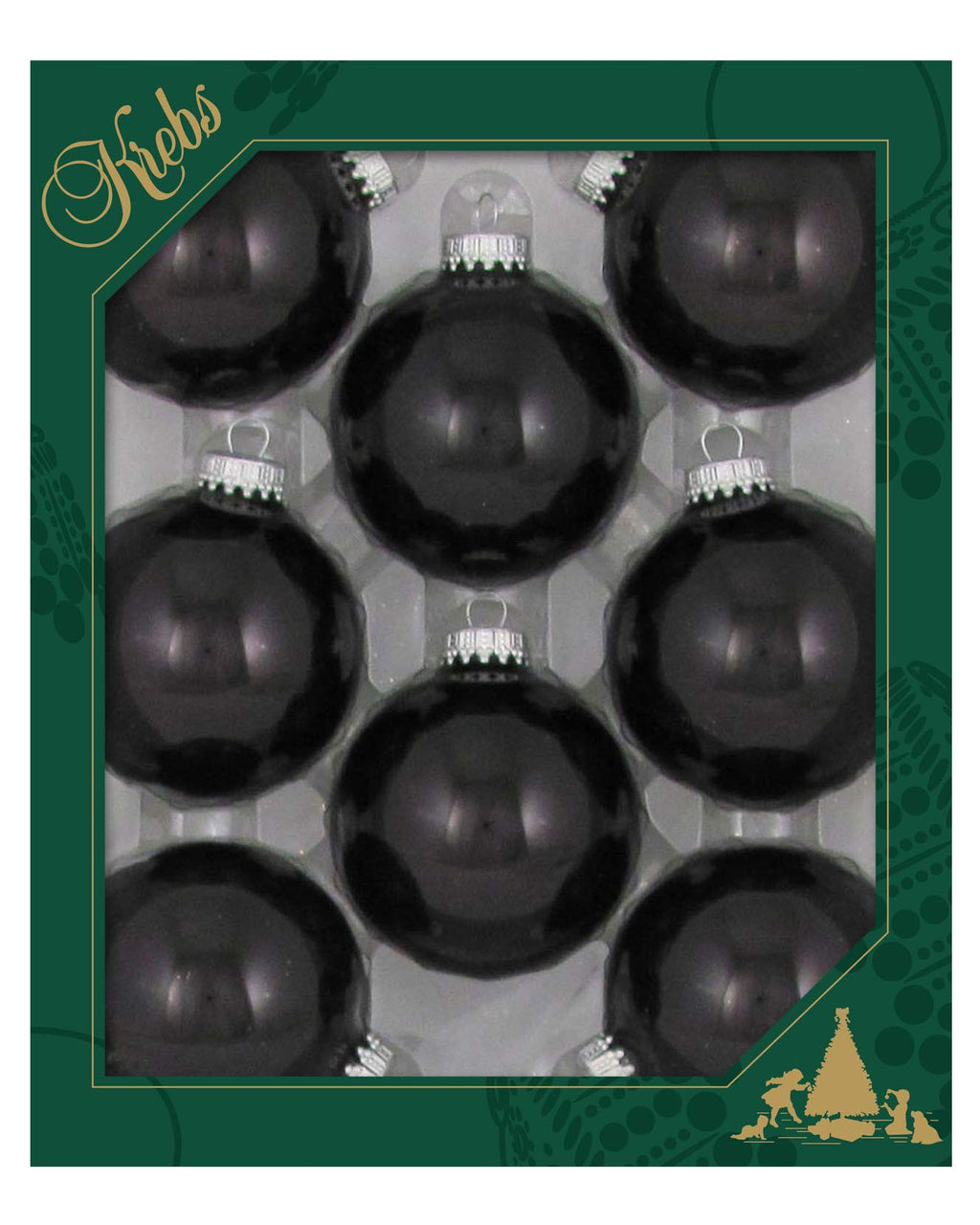 Christmas By Krebs 2 5/8" (67mm) Seamless Glass Ornament [8 Pieces], Decorated Designer Heirloom (Shiny Black )