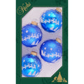 Glass Christmas Tree Ornaments - 67mm/2.63" [4 Pieces] Decorated Balls from Christmas by Krebs Seamless Hanging Holiday Decor (Classic Blue Shine with Santa Sleigh)