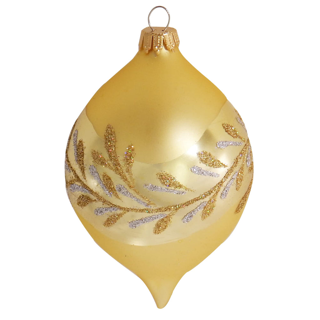 Glass Christmas Tree Ornaments - 67mm/2.63" [4 Pieces] Decorated Balls from Christmas by Krebs Seamless Hanging Holiday Decor (Gold Velvet 3.5" Onion with Leaves)