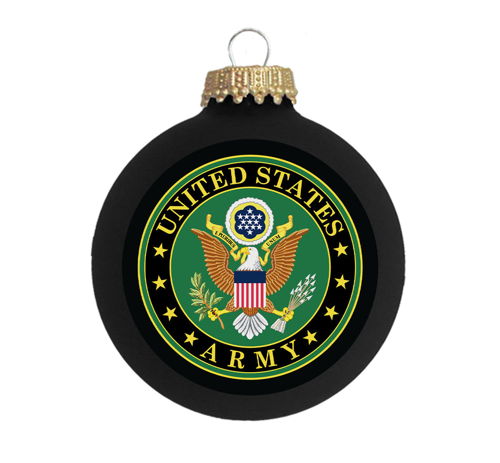 Christmas Tree Ornaments Made in the USA - 80mm / 3.25" Decorated Collectible Glass Balls from Christmas by Krebs - Handmade Hanging Holiday Decoration for Trees (US Army Logo & Hymn)