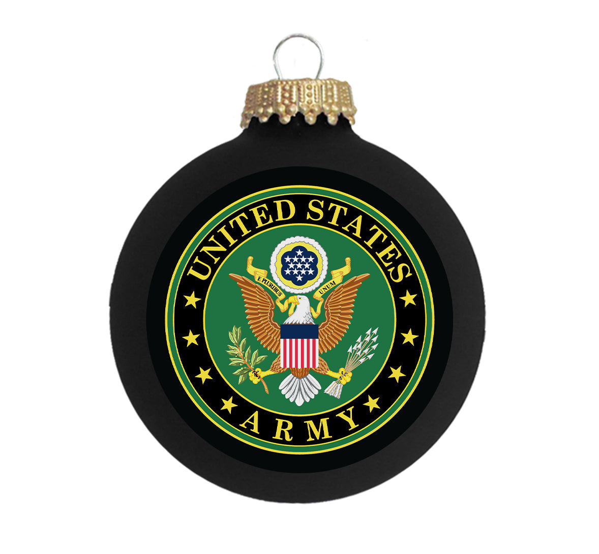 Christmas Tree Ornaments Made in the USA - 80mm / 3.25" Decorated Collectible Glass Balls from Christmas by Krebs - Handmade Hanging Holiday Decoration for Trees (US Army Logo & Hymn)