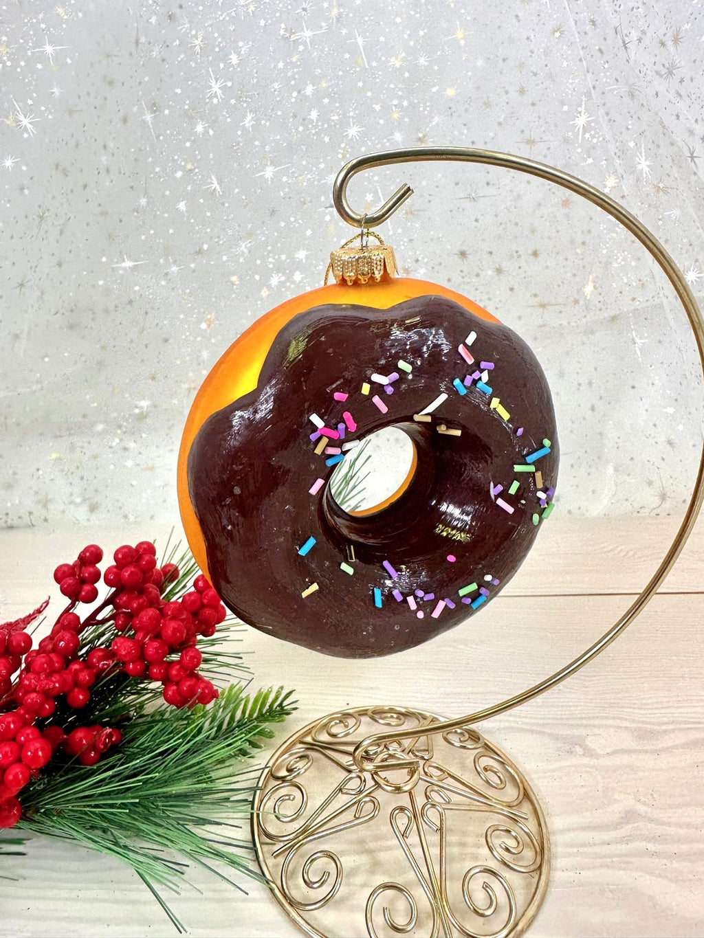 Christmas By Krebs Blown Glass  Collectible Tree Ornaments  (Chocolate Donut)