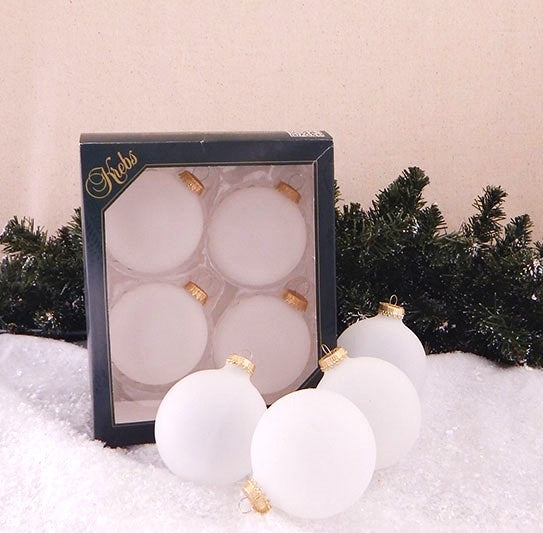 Glass Christmas Tree Ornaments - 80mm / 3.25" [4 Pieces] Designer Balls from Christmas By Krebs Seamless Hanging Holiday Decor (Frost Gold Cap)