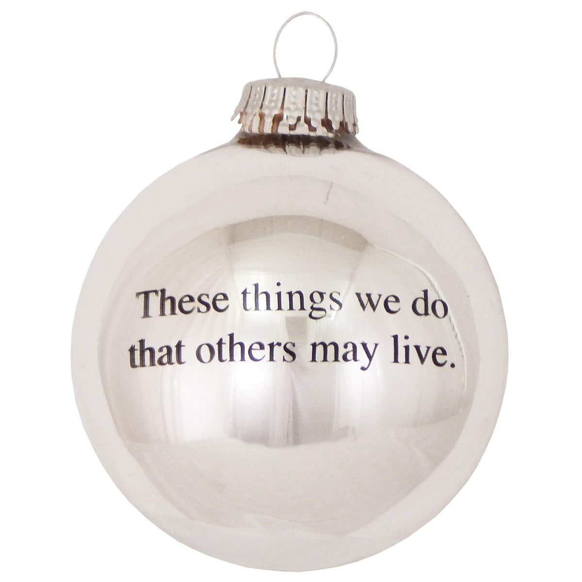 Christmas Tree Ornaments - 80mm / 3.25" Decorated Collectible Glass Balls from Christmas by Krebs - Handmade Hanging Holiday Decorations for Trees (Bright Silver with Emergency Medical Services-EMS Logo)
