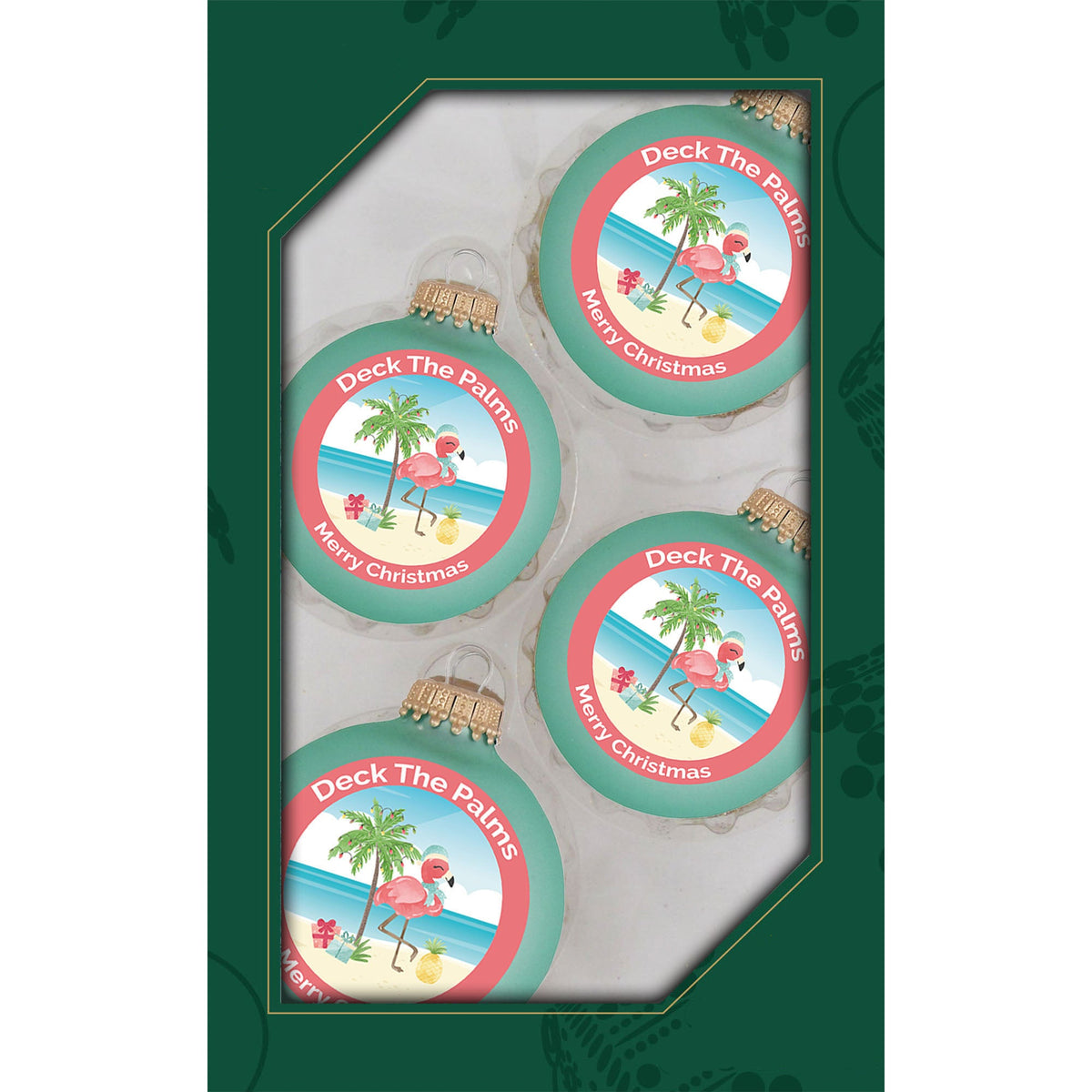Glass Christmas Tree Ornaments - 67mm/2.63" [4 Pieces] Decorated Balls from Christmas by Krebs Seamless Hanging Holiday Decor (Mermaid Velvet with Holiday Flamingo)