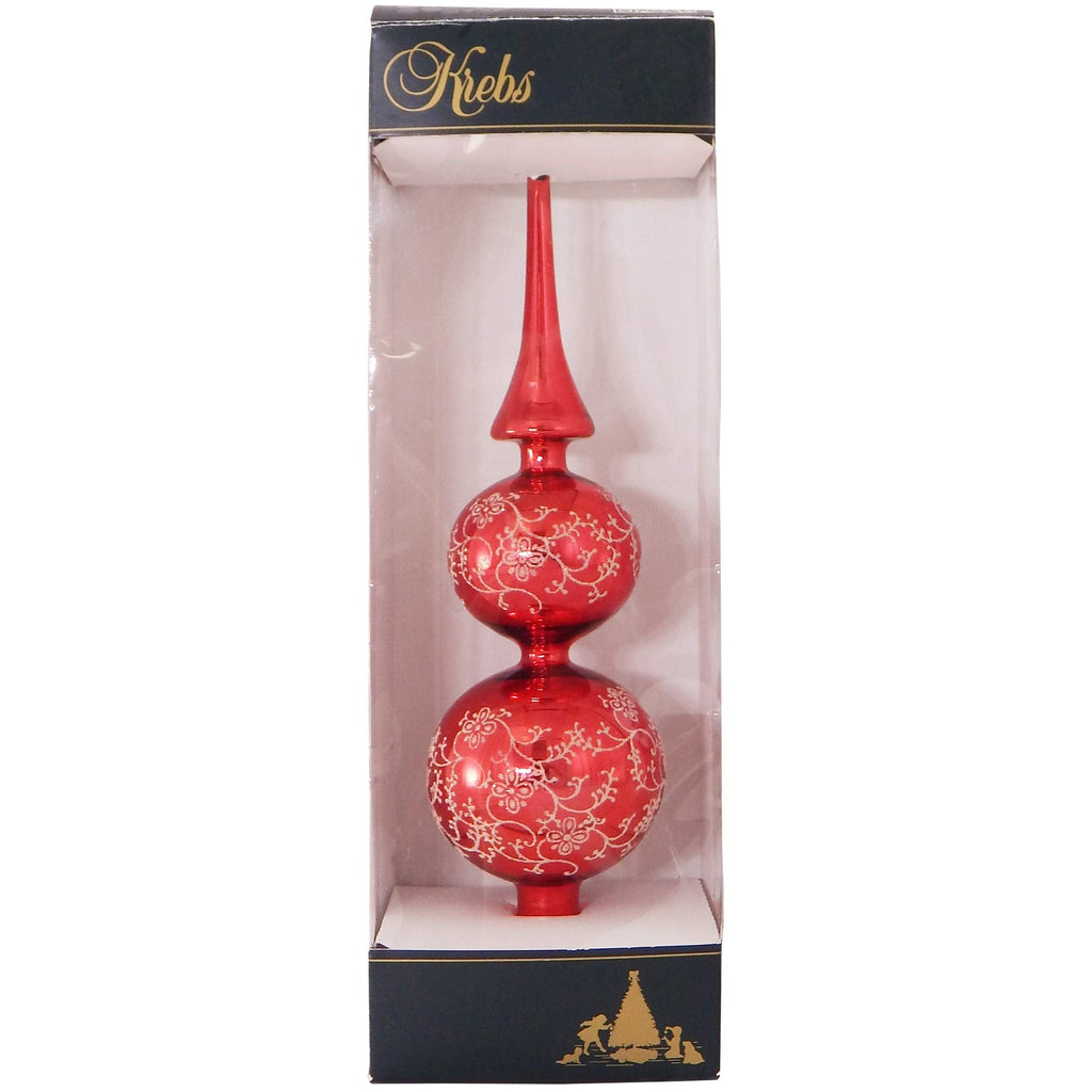Christmas Treetop - Decorated Glass Treetop from Christmas by Krebs - Handmade Seamless Holiday Decorations for Trees (13" Christmas Red Shiny with Floral Glitterlace)