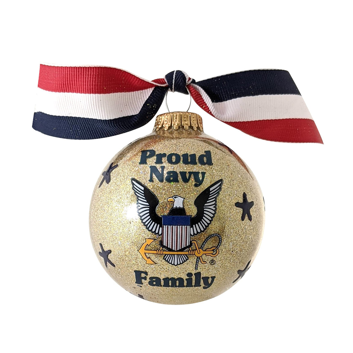 Christmas Tree Ornaments Made in the USA - 80mm / 3.25" Decorated Collectible Glass Balls from Christmas by Krebs - Handmade Hanging Holiday Decoration for Trees (HUGS Proud Navy Family)