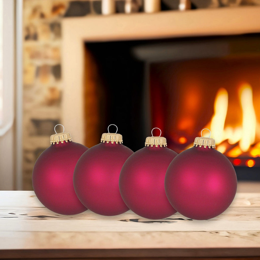 Christmas By Krebs 2 5/8" (67mm) Seamless Glass Ornament [8 Pieces], Decorated Designer Heirloom (Cranberry Red Velvet)