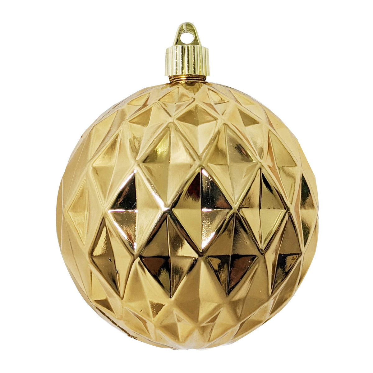 Christmas By Krebs 4" (100mm) Diamond Shiny Gilded Gold [4 Pieces] Solid Commercial Grade Indoor and Outdoor Shatterproof Plastic, UV and Water Resistant Ball Ornament Decorations