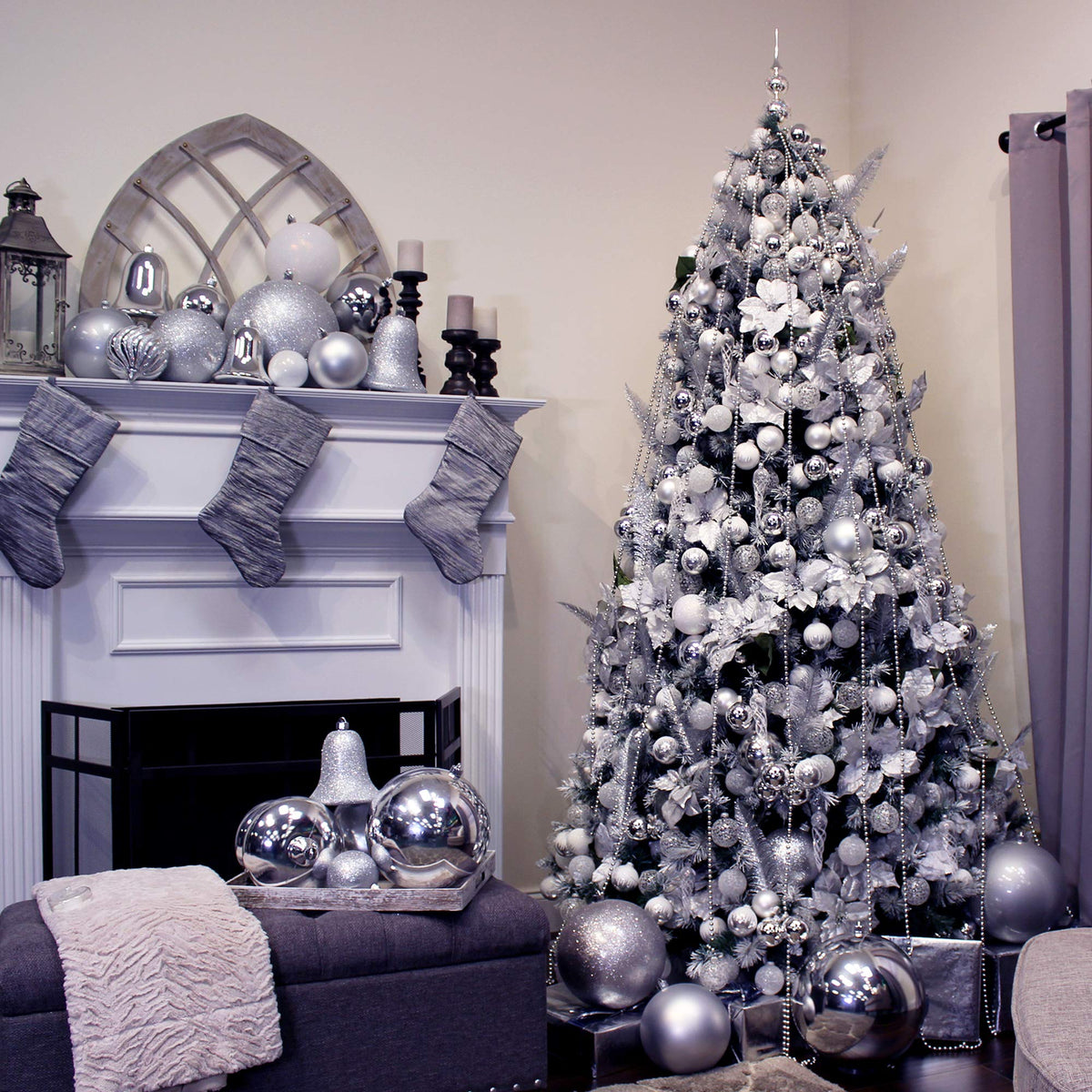 Christmas By Krebs 3 1/4" (80mm) Silver Glitter [8 Pieces] Solid Commercial Grade Indoor and Outdoor Shatterproof Plastic, Water Resistant Ball Ornament Decorations
