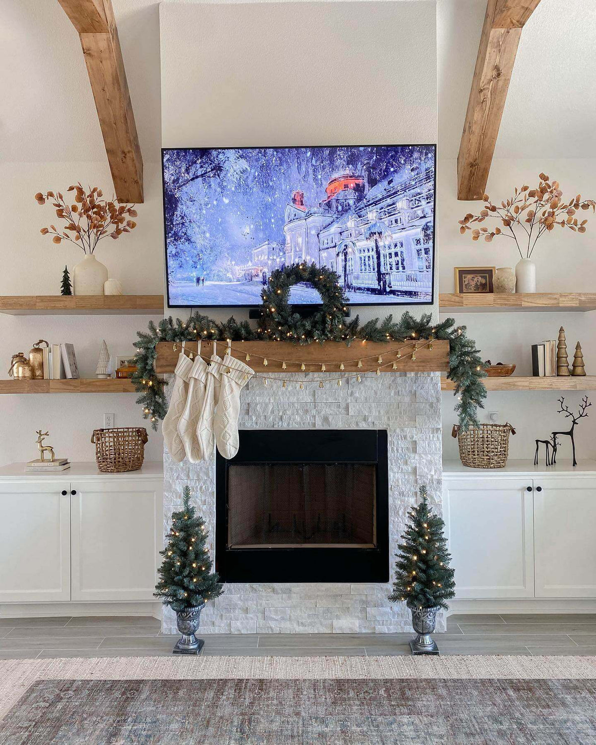 Tribeca Blue Spruce Collection 4-Piece Set with Warm White LED Lights (Battery Operated)
