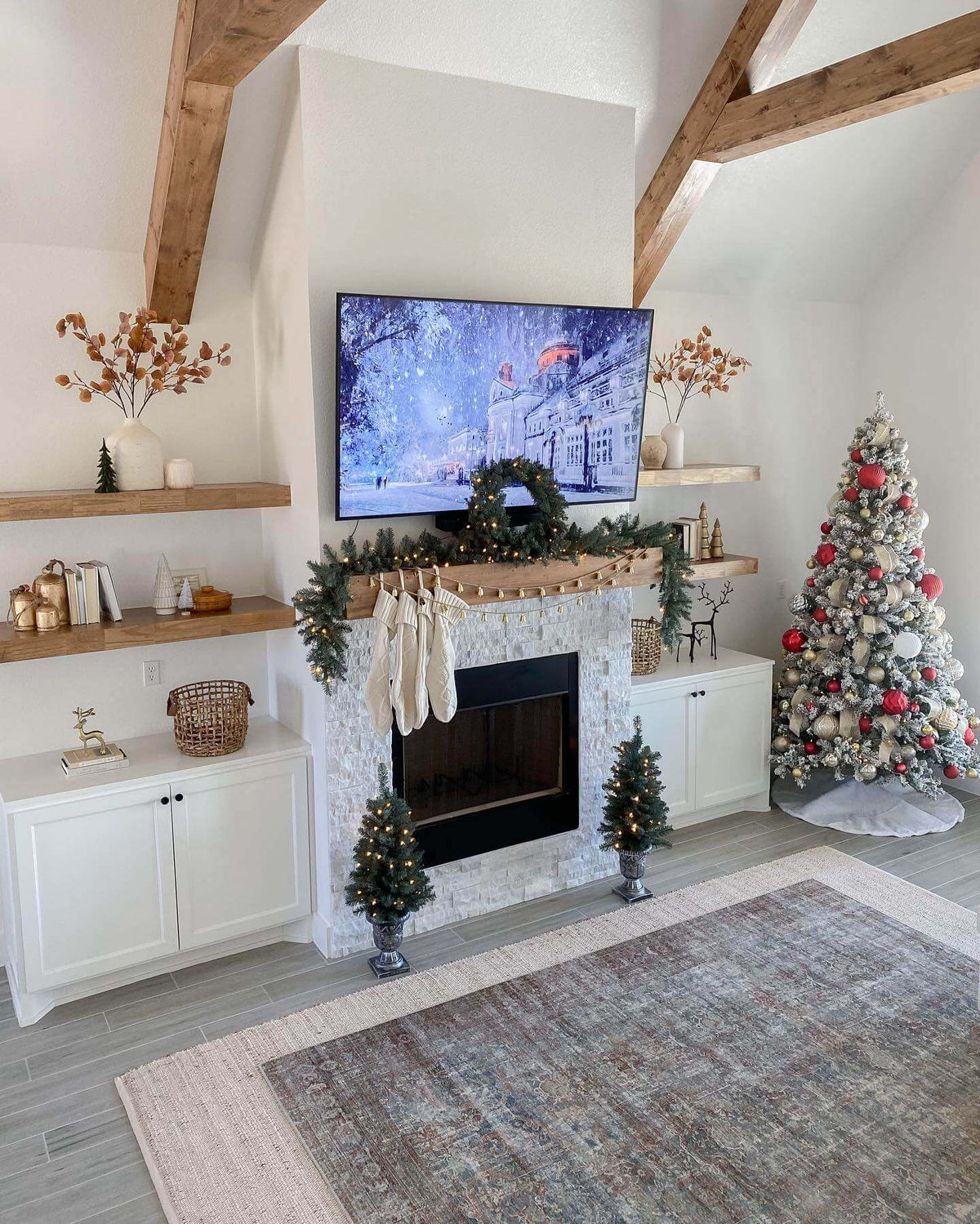 Tribeca Blue Spruce Collection 4-Piece Set with Warm White LED Lights (Battery Operated)