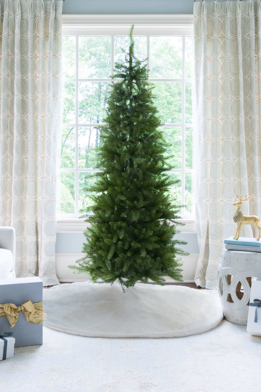6.5' Yorkshire Fir Slim Artificial Christmas Tree with 400 Warm White LED Lights